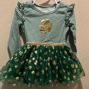 EUC Celebrate* Girls 2T St Patrick’s Day Dress Knit Top, Tulle Skirt Green